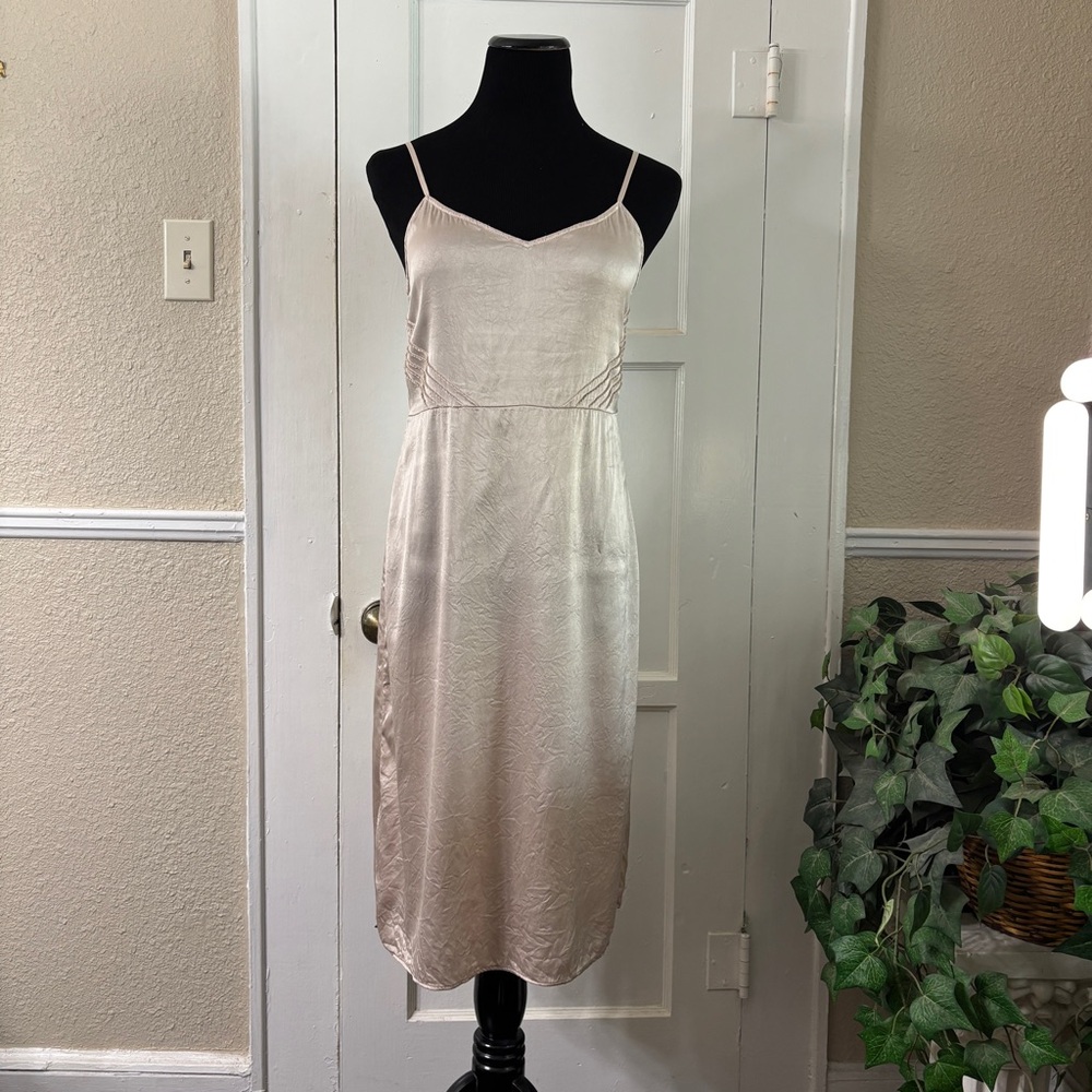 Anthropologie Feather Bone Silk Champagne Slip Dress